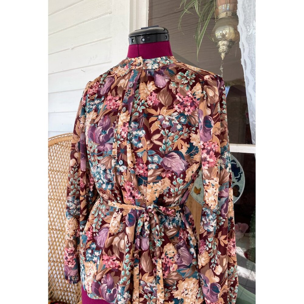 Vintage 1970s Floral Womens Belted Blouse Disco Size M - Picture 15 of 15